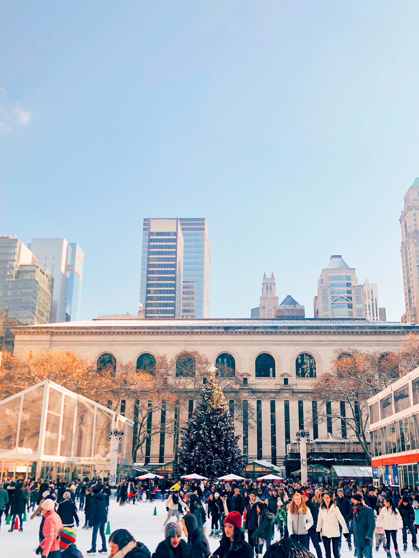 The Christmas tree and ice skating at Bryant Park